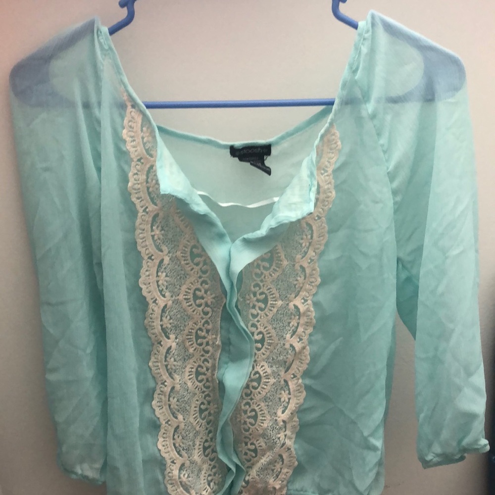 Blue sheer embroidery top